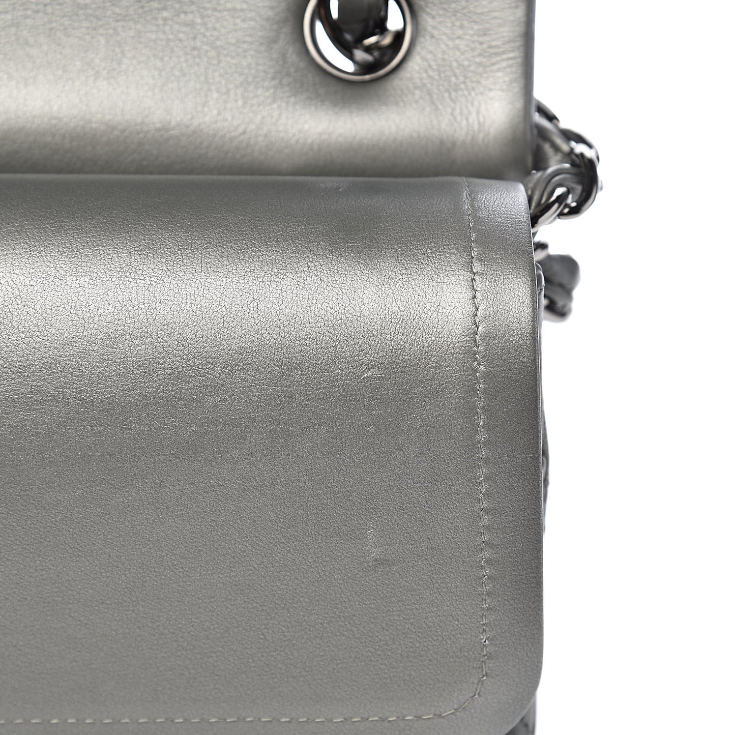 Metallic Calfskin Quilted Jumbo Double Flap Silver