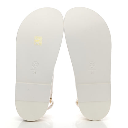 Chanel Calfskin Printed Velcro Dad Sandals 39 White 5 of 9