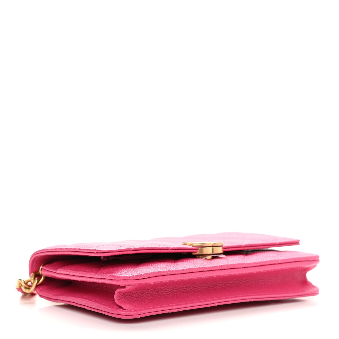 Shiny Caviar Quilted Chain Melody Wallet On Chain WOC Dark Pink