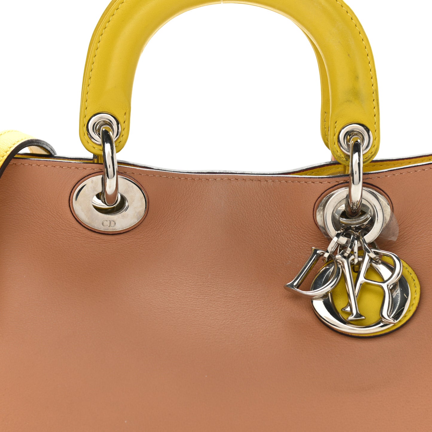 Calfskin Tri-Color Mini Diorissimo Tote Brown Pink Yellow