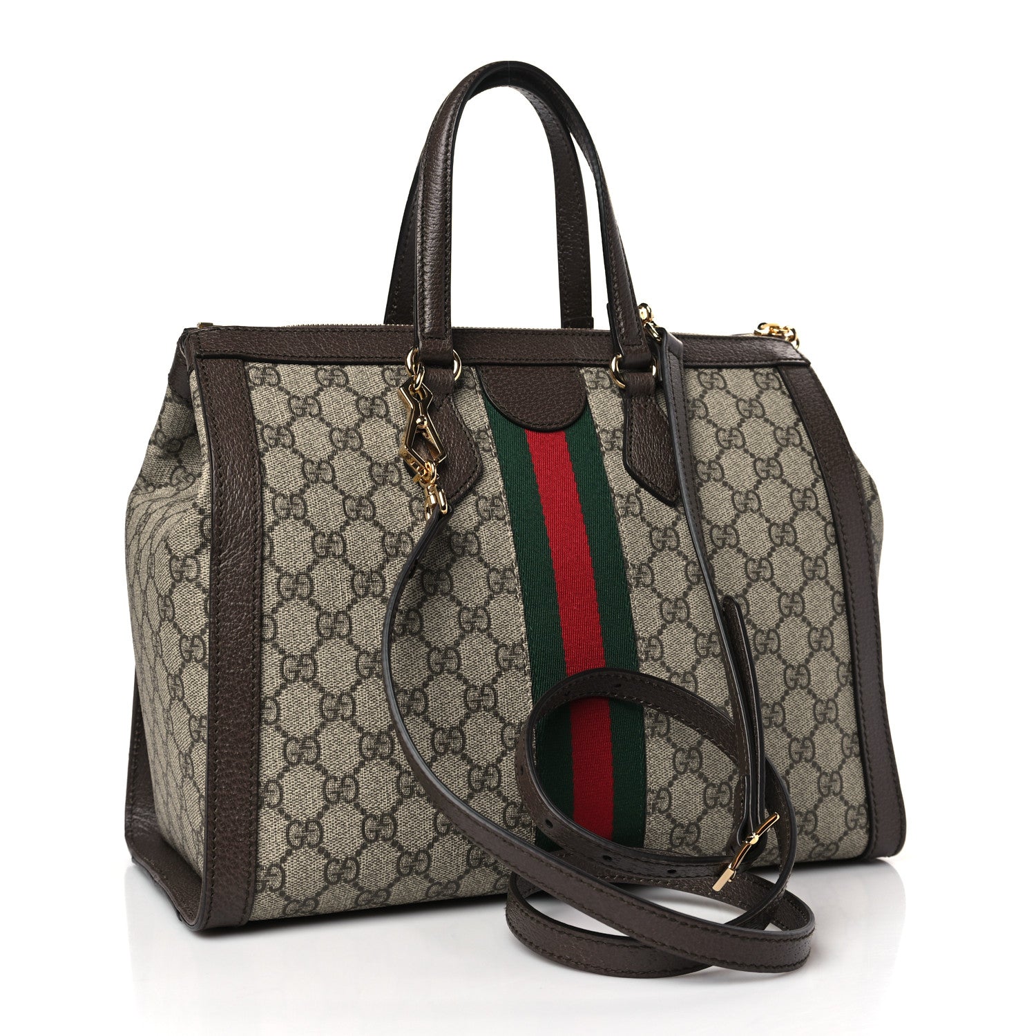 Gucci GG Supreme Monogram Web Medium Ophidia Tote Bag Brown 3 of 9