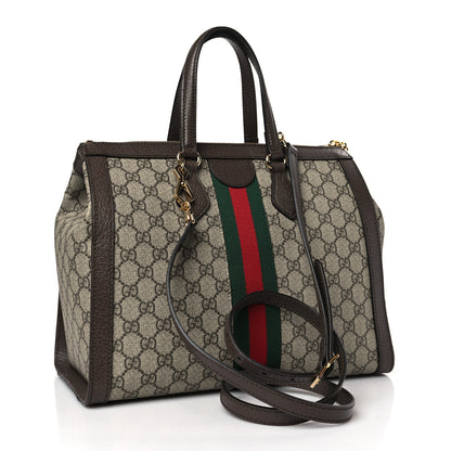 Gucci GG Supreme Monogram Web Medium Ophidia Tote Bag Brown 3 of 9