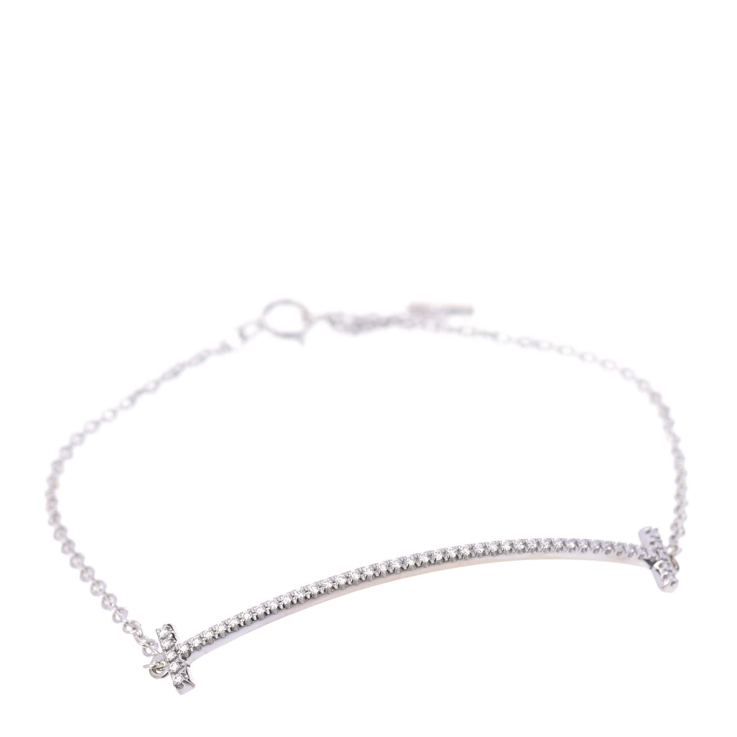 Tiffany 18K White Gold Diamond T Smile Bracelet 1 of 6