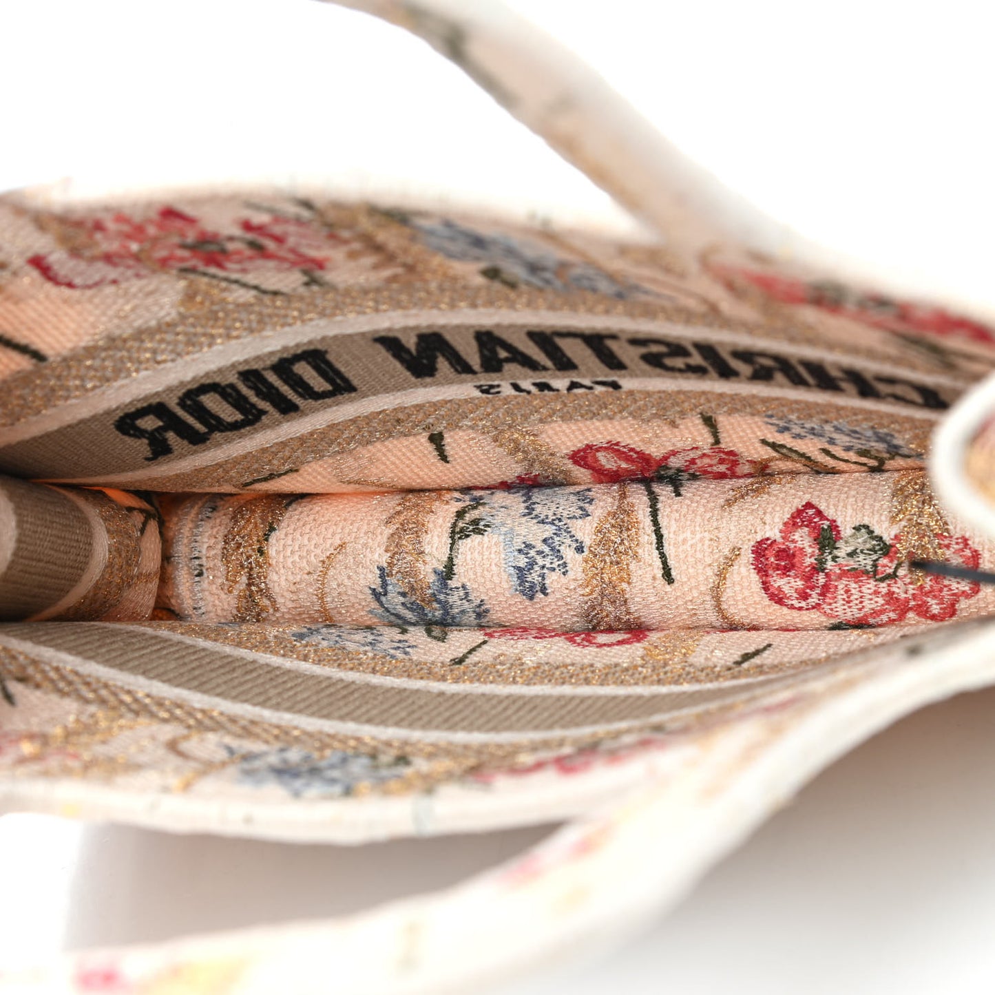 Canvas Embroidered Hibiscus Printed Mini Book Tote Beige Multicolor