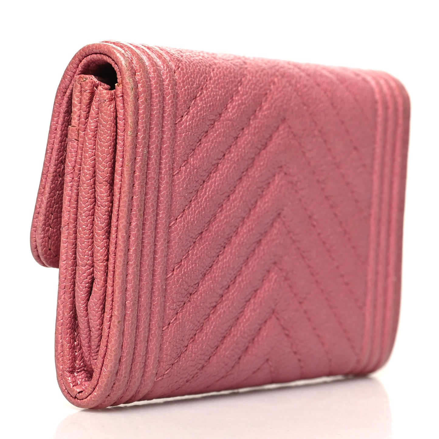 Caviar Chevron Quilted Boy Flap Card Holder Wallet Light Pink