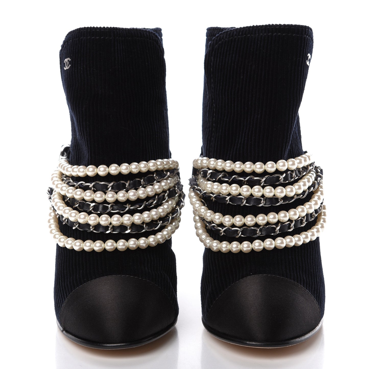 Velvet Satin Cap Cap Toe Short Boots 40 Navy Black