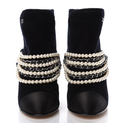Chanel Velvet Satin Cap Cap Toe Short Boots 40 Navy Black 2 of 11