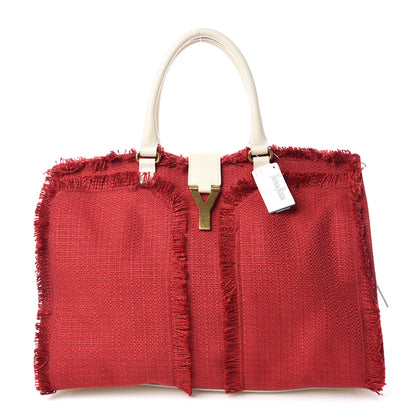 Saint Laurent Linen Sheepskin Large Cabas ChYc Tote Red 1 of 16