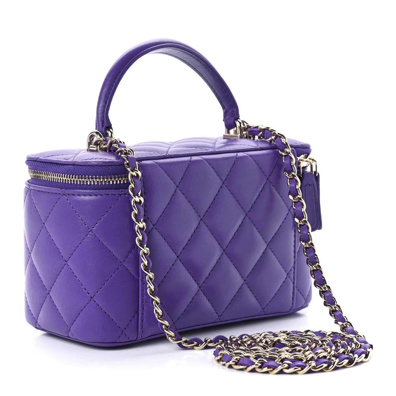 Chanel Lambskin Quilted Small Top Handle Vanity Case With Chain Purple 3 of 10