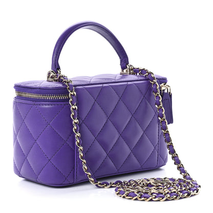 Chanel Lambskin Quilted Small Top Handle Vanity Case With Chain Purple 3 of 10