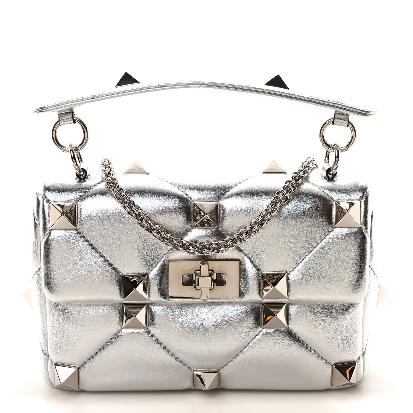 Nappa Medium Roman Stud Shoulder Bag Silver