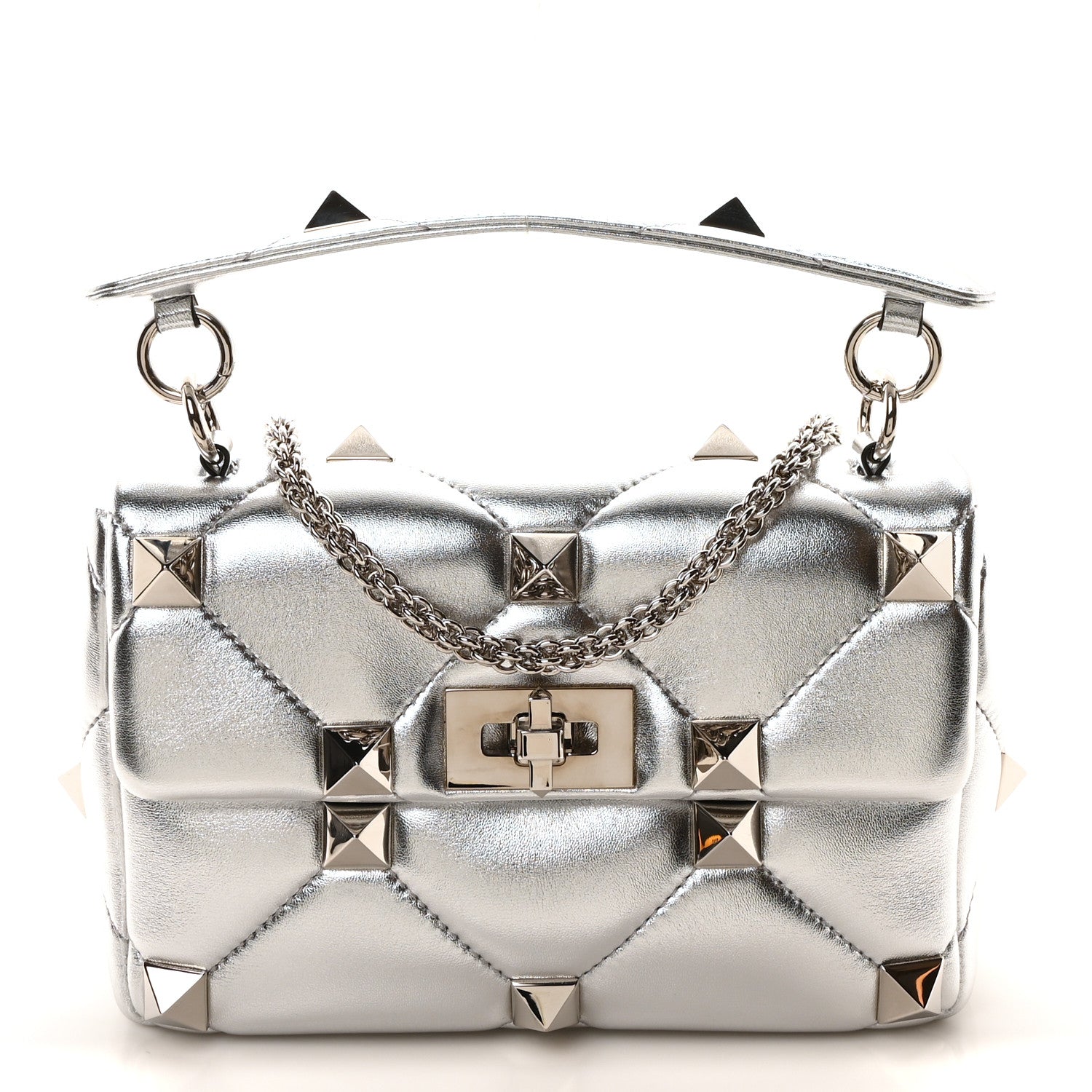 Valentino Garavani Nappa Medium Roman Stud Shoulder Bag Silver 1 of 9