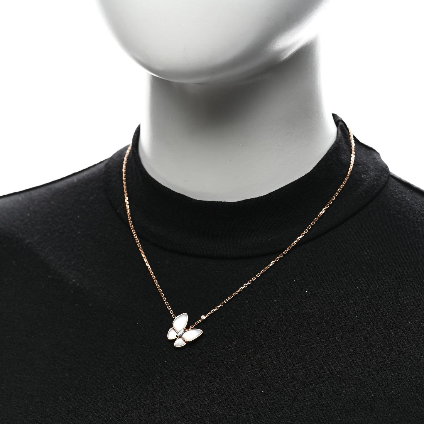 18K Rose Gold Diamond Mother of Pearl Two Butterfly Pendant Necklace