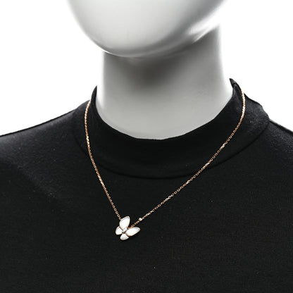 Van Cleef & Arpels 18K Rose Gold Diamond Mother of Pearl Two Butterfly Pendant Necklace 2 of 6