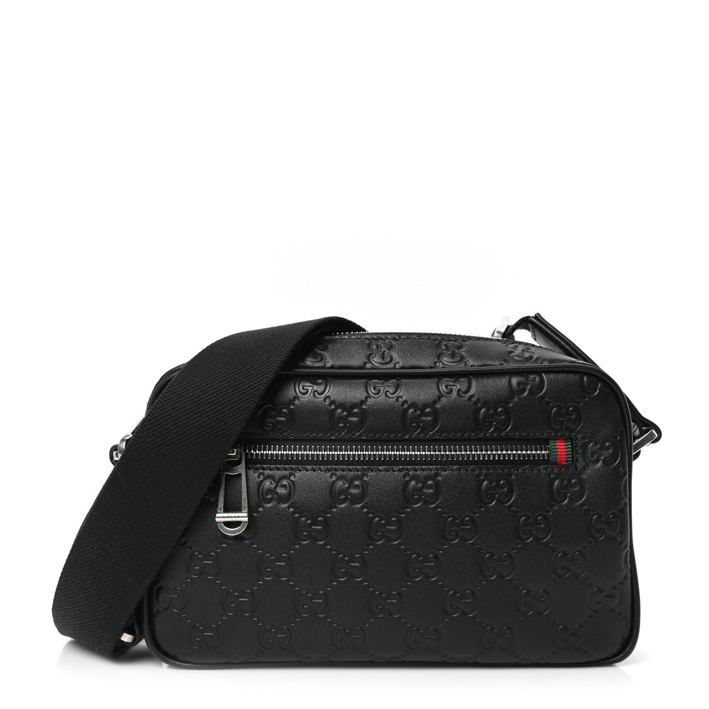 GG Calfskin Embossed Emblem Small Crossbody Bag Black