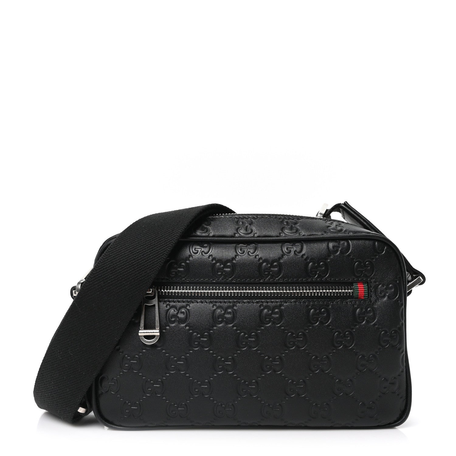 Gucci GG Calfskin Embossed Emblem Small Crossbody Bag Black 1 of 10