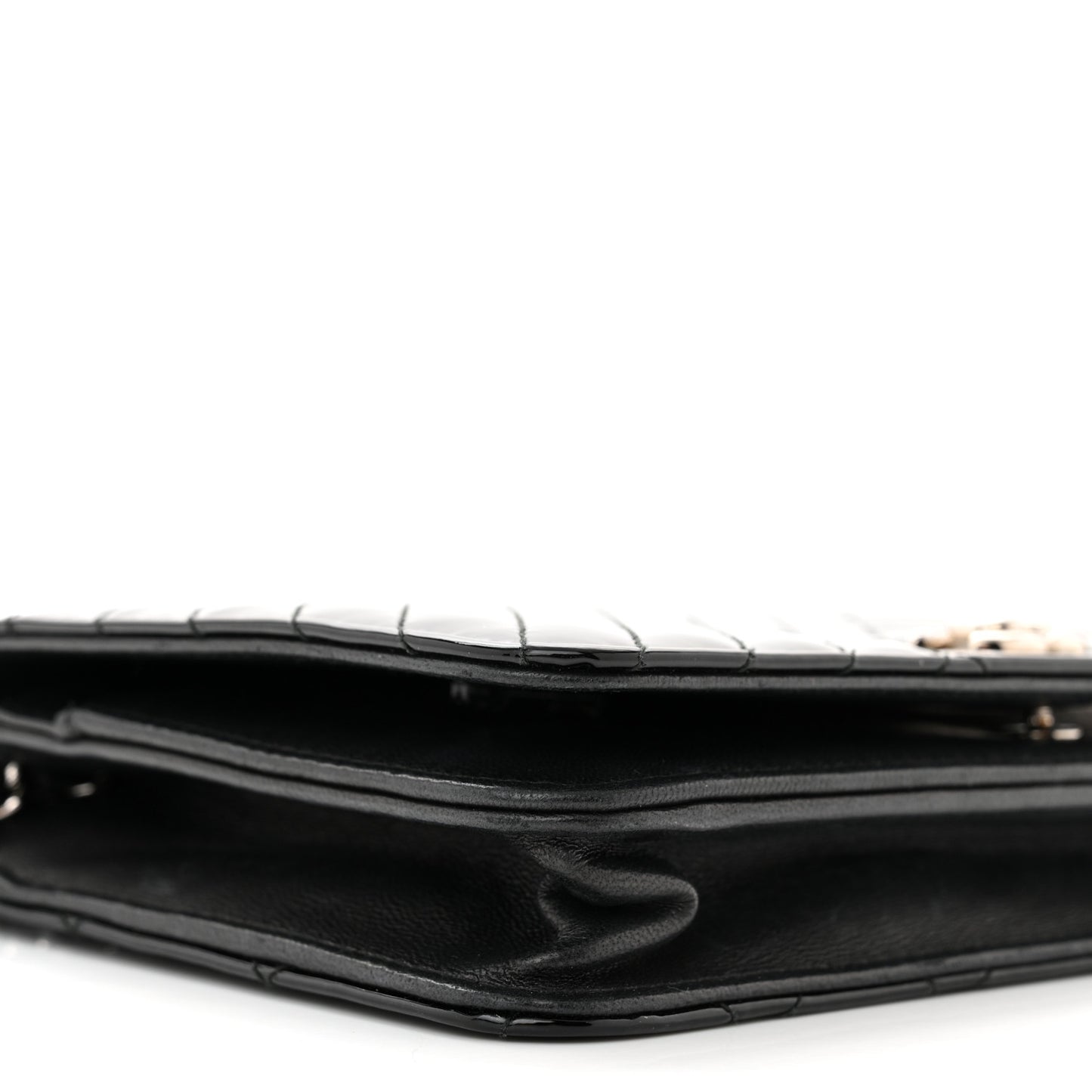 Patent Quilted Coco Boy Wallet On Chain WOC Black