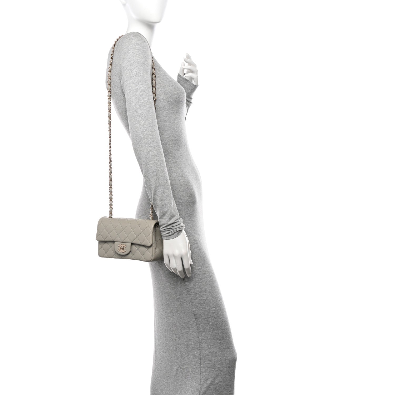 Chanel Lambskin Quilted Mini Rectangular Flap Grey 2 of 10