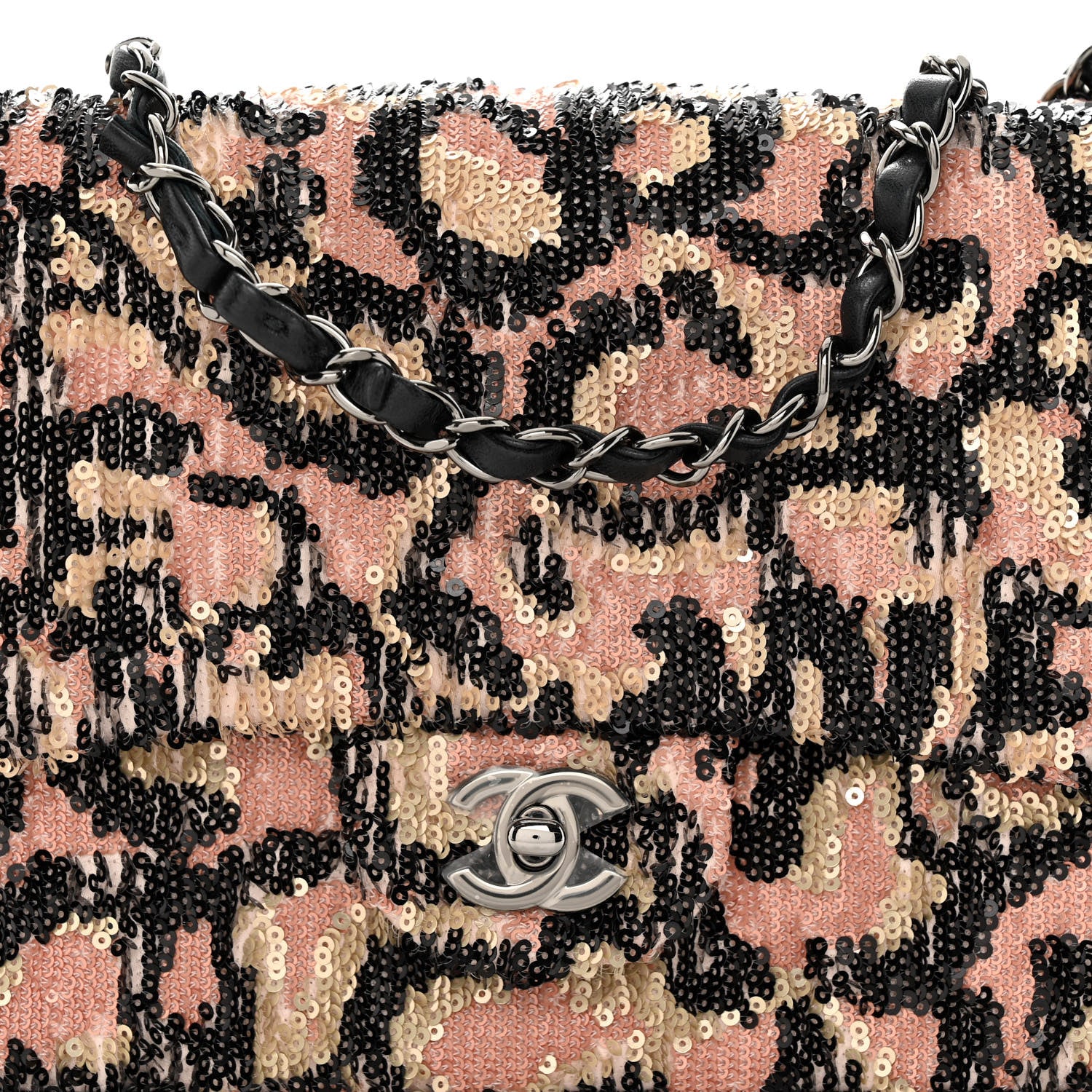Chanel Sequin Leopard Print Quilted Medium Single Flap Pink Gold 8 of 11