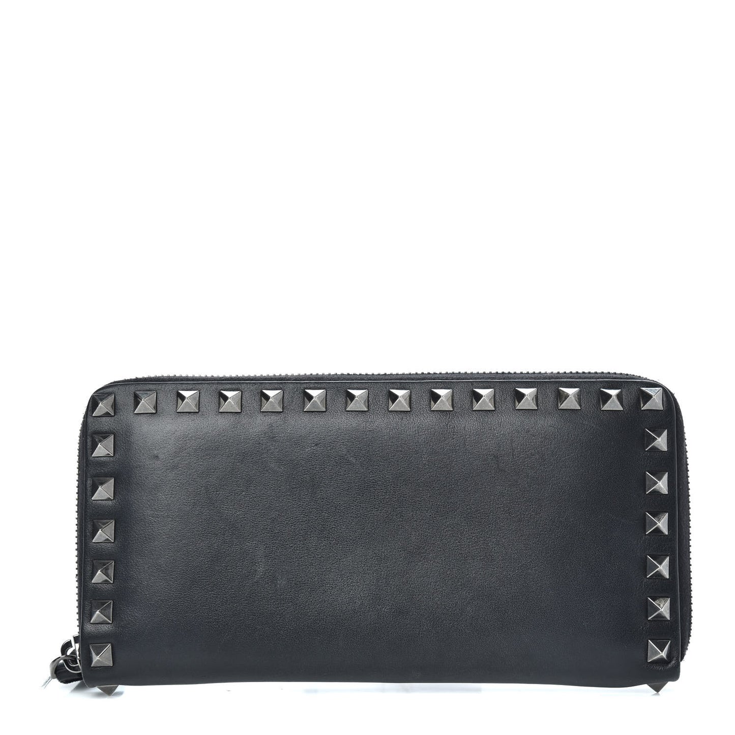 Calfskin Tonal Rockstud Zip Around Wallet Black
