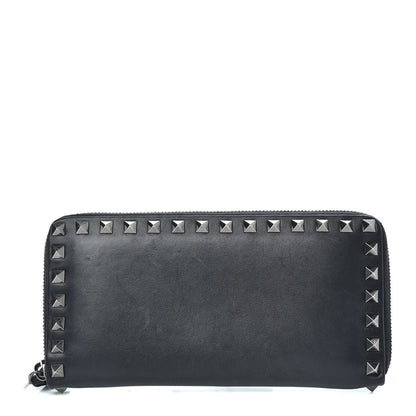 Valentino Garavani Calfskin Tonal Rockstud Zip Around Wallet Black 1 of 9