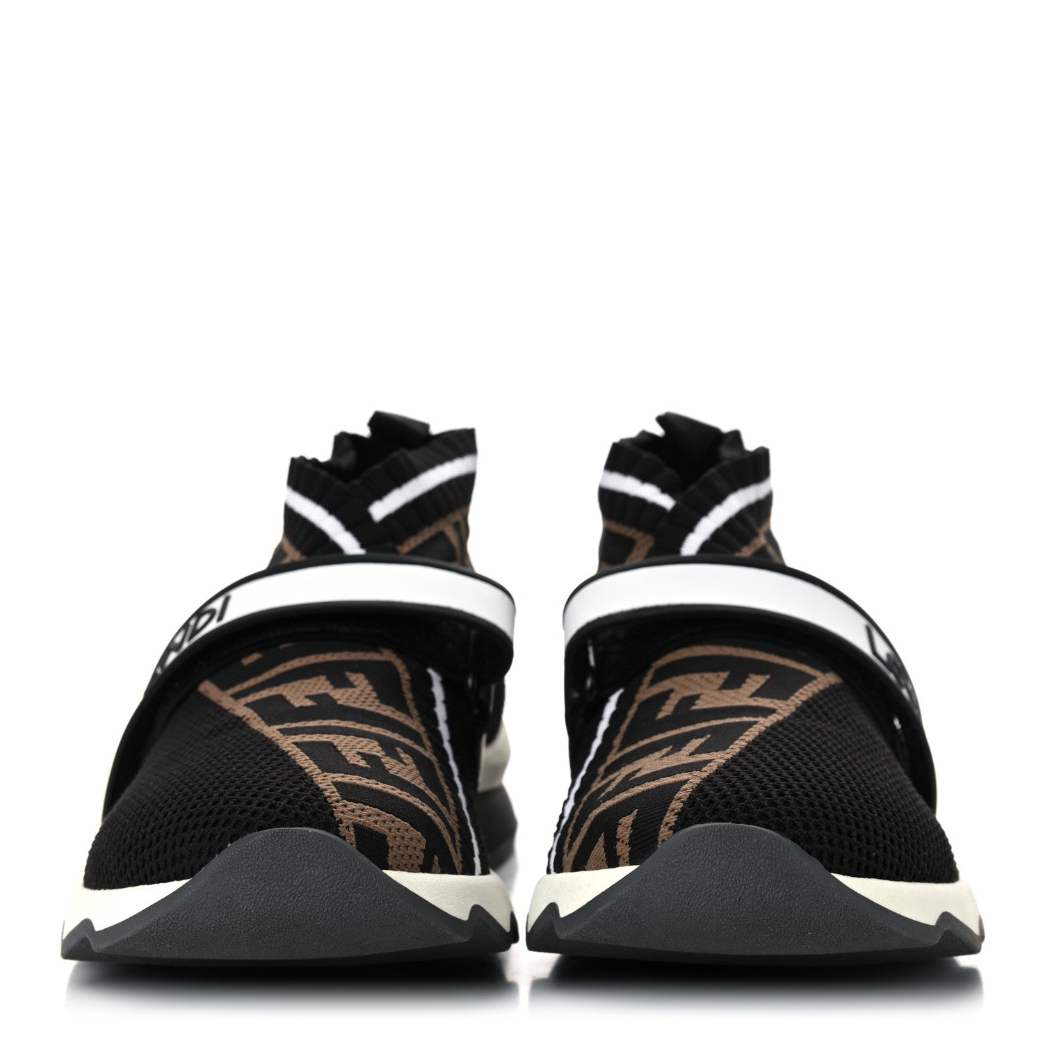 Fendi Stretch Yarn FF Stiff Band Rockoko Sneakers 41 Black White Tobacco 2 of 9