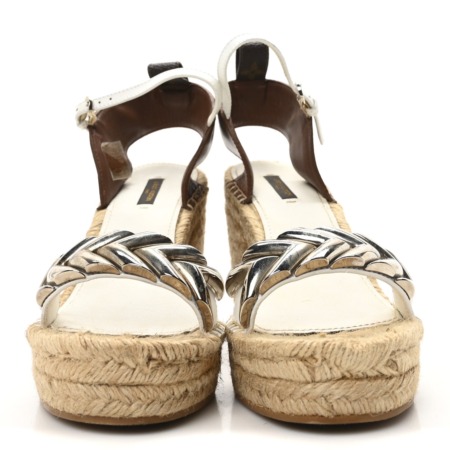 Calfskin Spring Hill Espadrille Wedge Sandals 39.5 White Brown