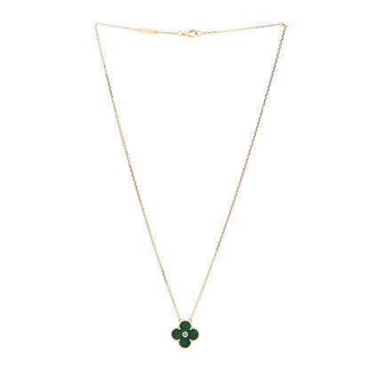 Van Cleef & Arpels 18K Yellow Gold Diamond Malachite Vintage Alhambra Pendant Necklace 3 of 6