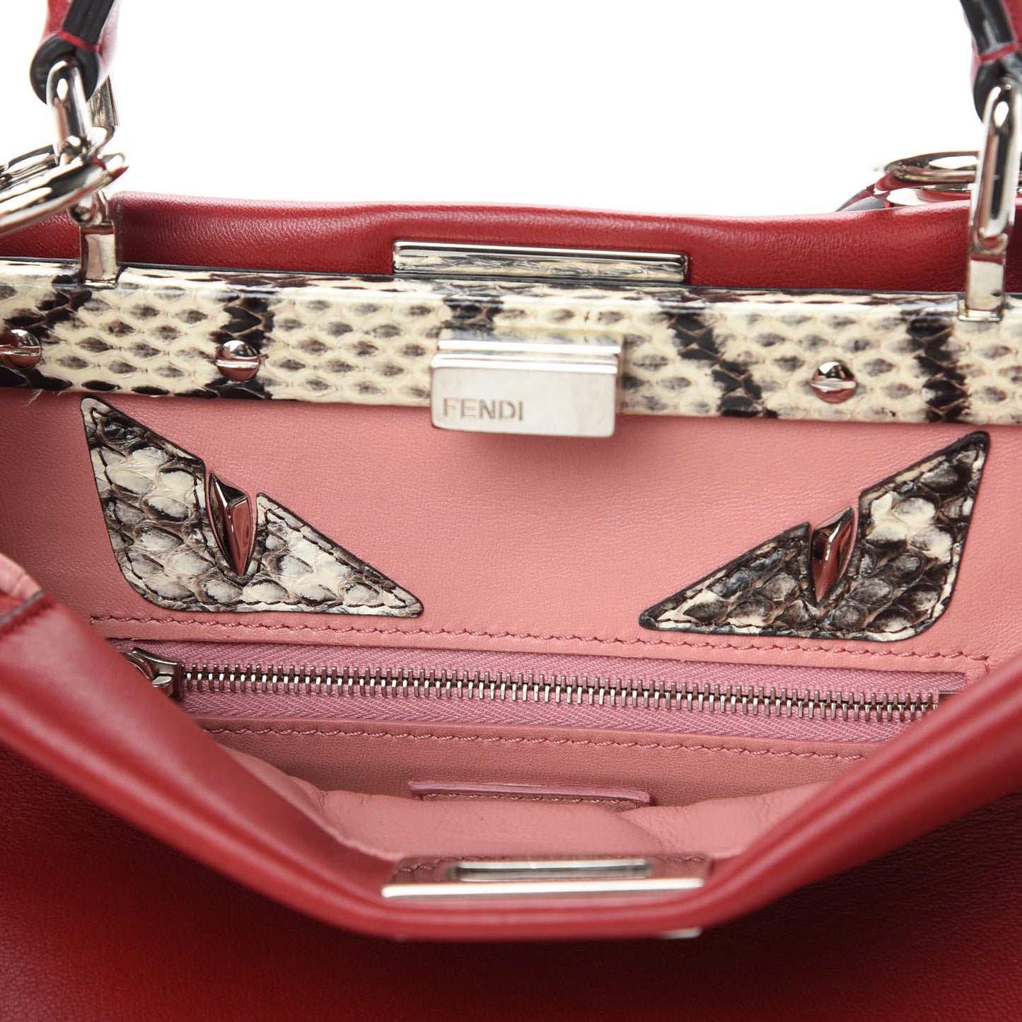 Nappa Elaphe Monster Eyes Mini Peekaboo Iconic Satchel Ruby Bois de Rose Natural