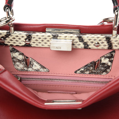 Fendi Nappa Elaphe Monster Eyes Mini Peekaboo Iconic Satchel Ruby Bois de Rose Natural 17 of 18