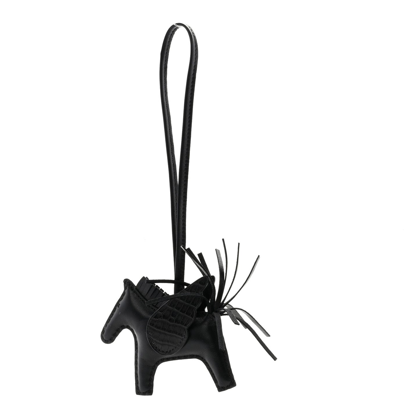 Milo Lambskin Matte Alligator Touch Grigri Rodeo Pegase Horse Bag Charm PM Black