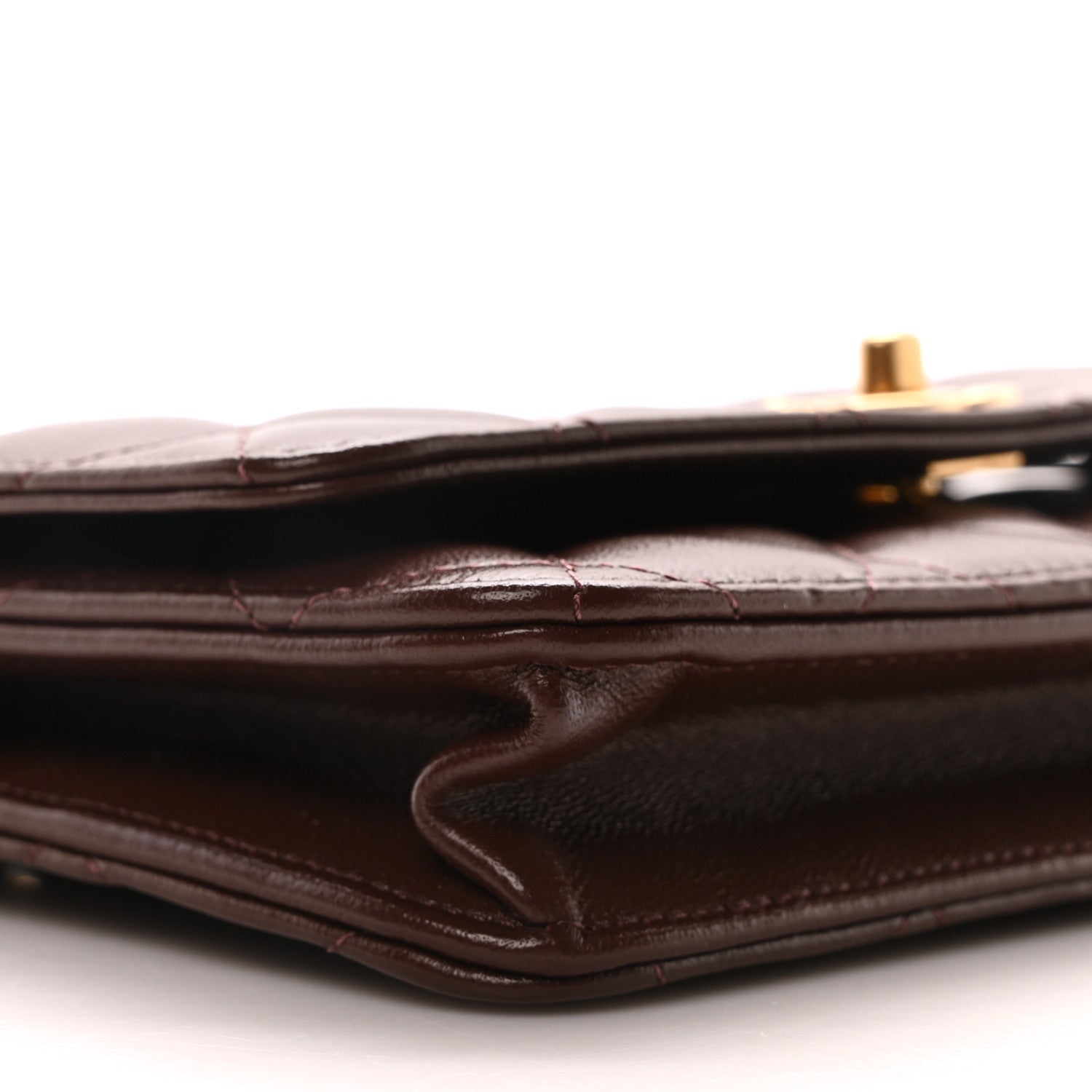 Chanel Lambskin Quilted CC Pearl Crush Wallet on Chain WOC Dark Brown 10 of 12