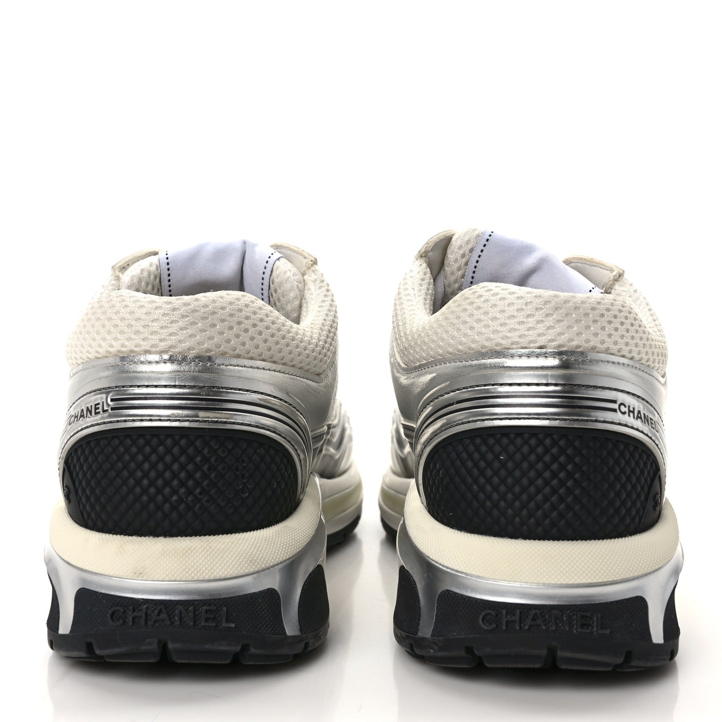 Fabric Laminated Calfskin Stretch CC Sneakers 38 White Silver