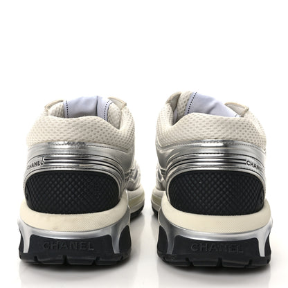 Chanel Fabric Laminated Calfskin Stretch CC Sneakers 38 White Silver 5 of 9