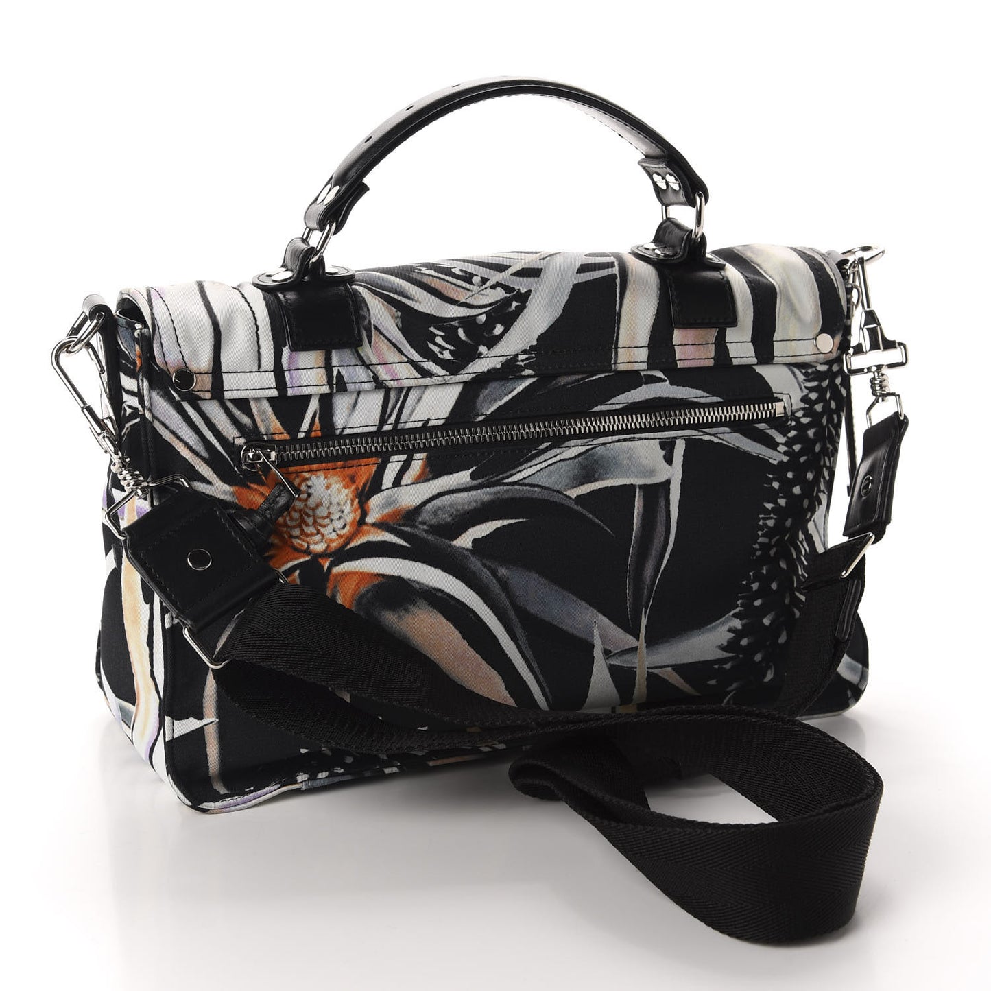 Nylon Floral Printed Medium PS1 Satchel Black White