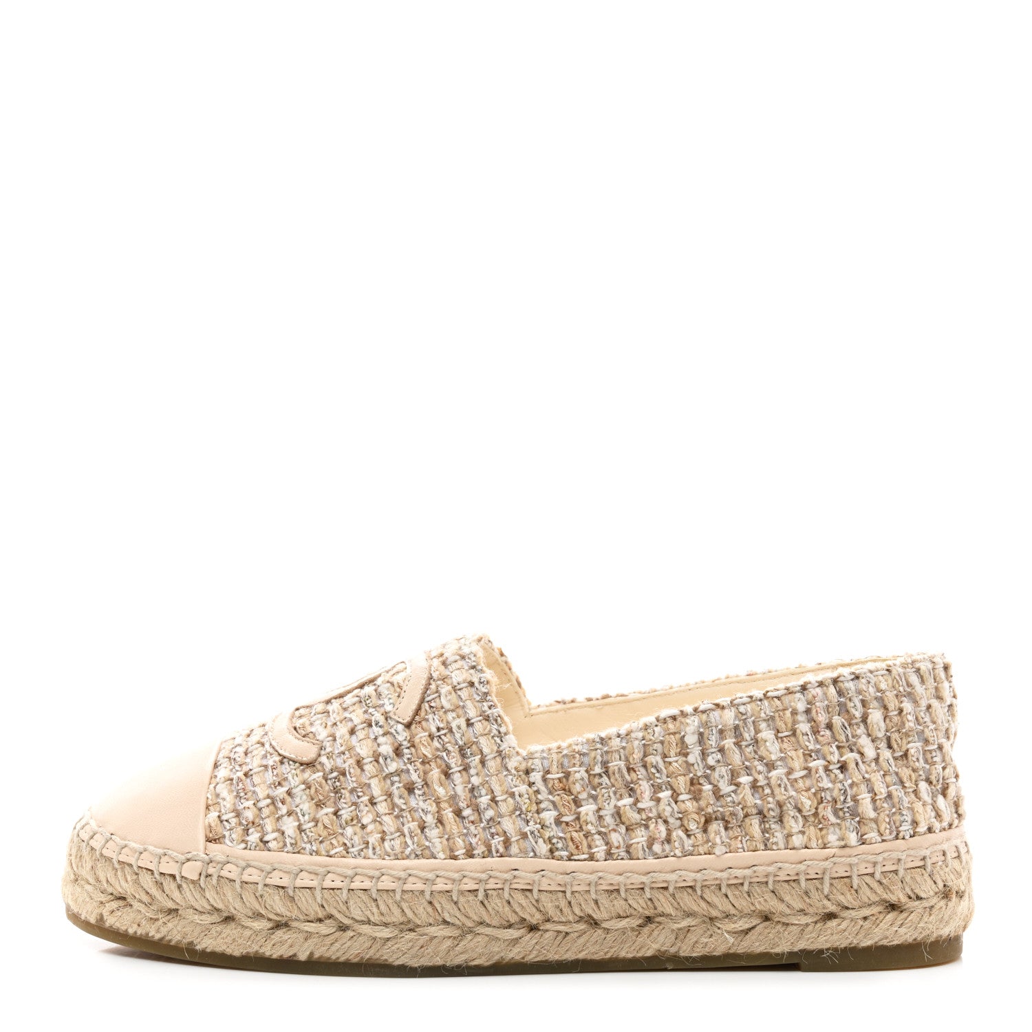 Chanel Tweed Lambskin CC Espadrilles 38 Beige 1 of 10