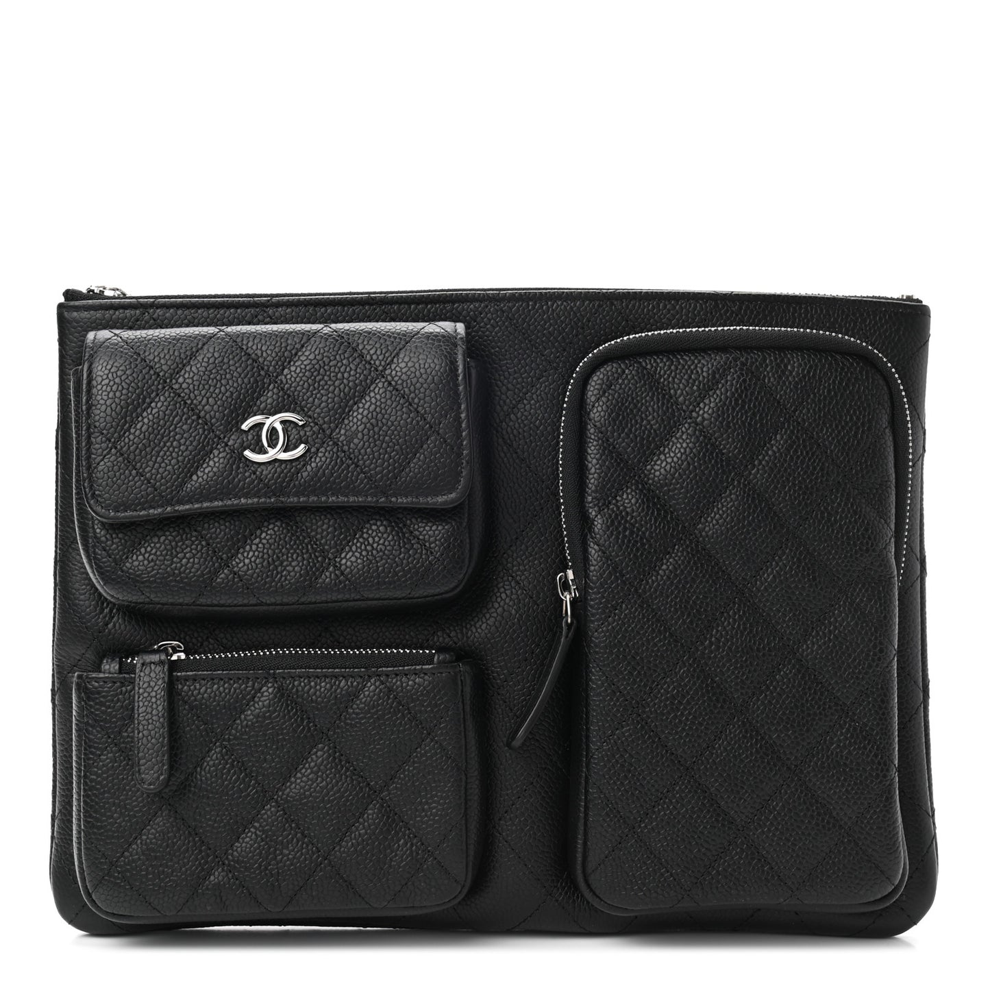 Caviar Quilted Zipped Multi Pouch Black