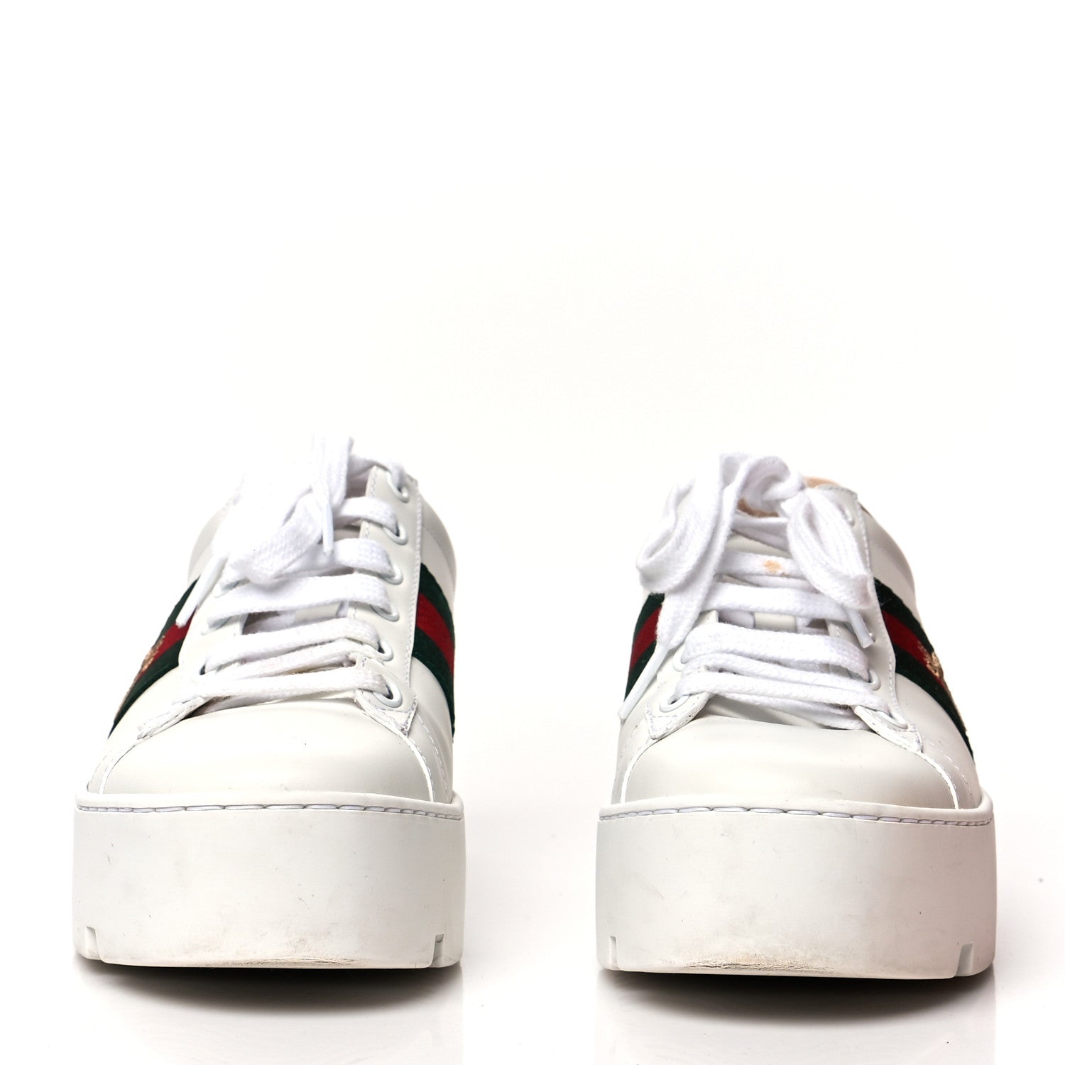 Gucci Calfskin Web Bee Embroidered Womens Ace Platform Sneakers 36 White 2 of 11
