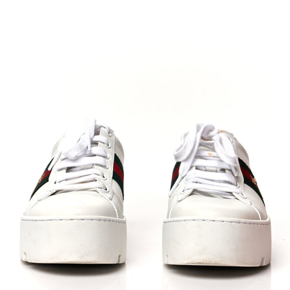Gucci Calfskin Web Bee Embroidered Womens Ace Platform Sneakers 36 White 2 of 11