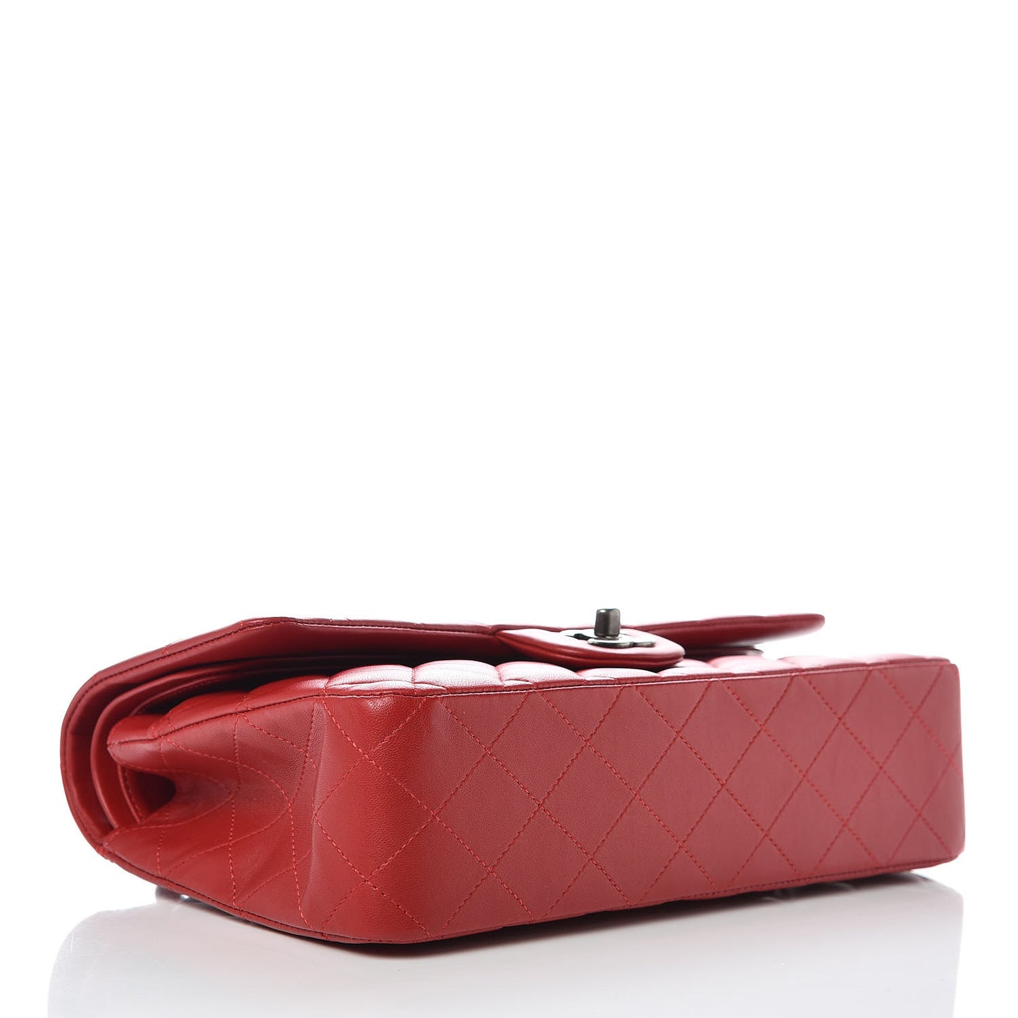 Lambskin Quilted Medium Double Flap Red