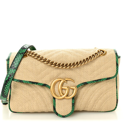 Gucci Raffia Elaphe Matelasse Small GG Marmont Shoulder Bag Natural New Shamarock 1 of 10