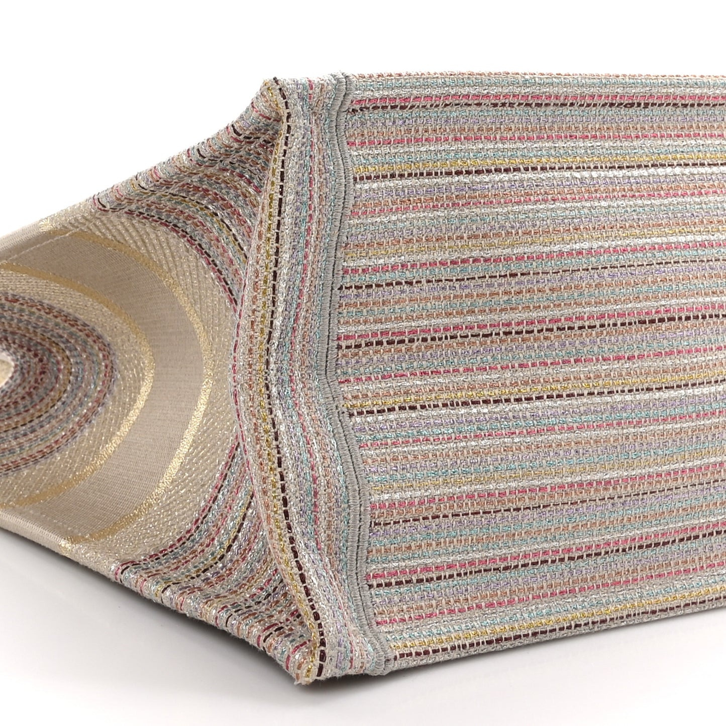CHRISTIAN DIOR Canvas Embroidered Medium Stripes Book Tote Beige Multicolor