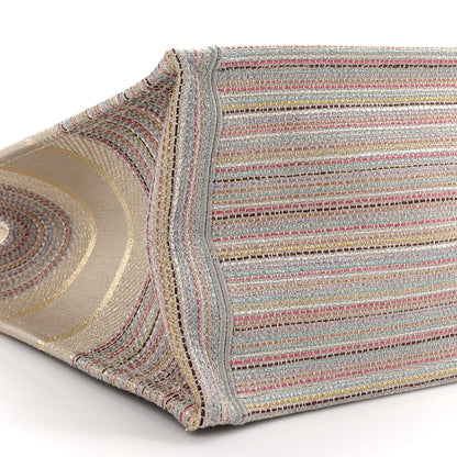 Christian Dior CHRISTIAN DIOR Canvas Embroidered Medium Stripes Book Tote Beige Multicolor 9 of 10