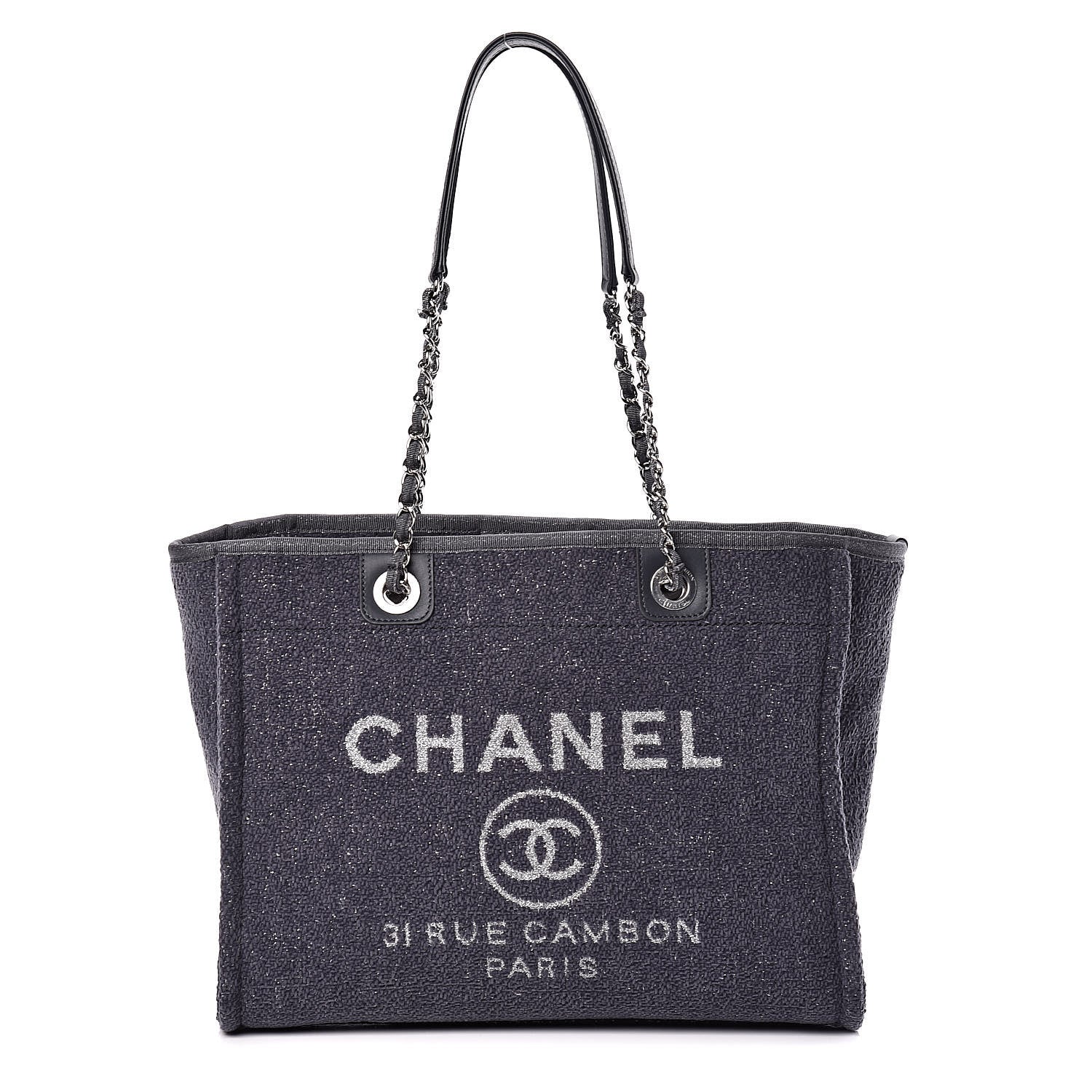 Chanel Lurex Boucle Small Deauville Tote Gray 1 of 10