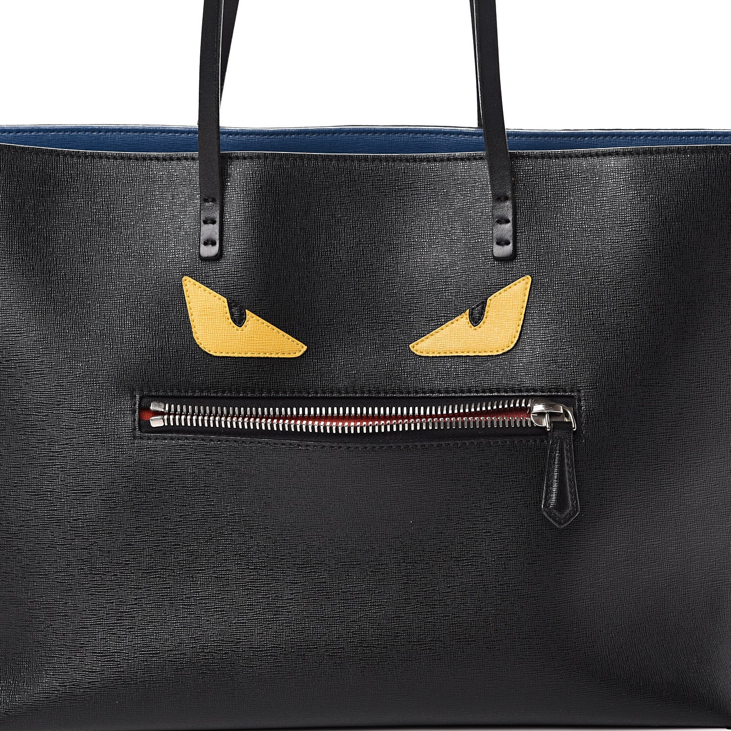 Fendi Vitello Elite Cuoio Monster Buggies Medium Roll Tote Black Multicolor Blue Cobalto 10 of 22