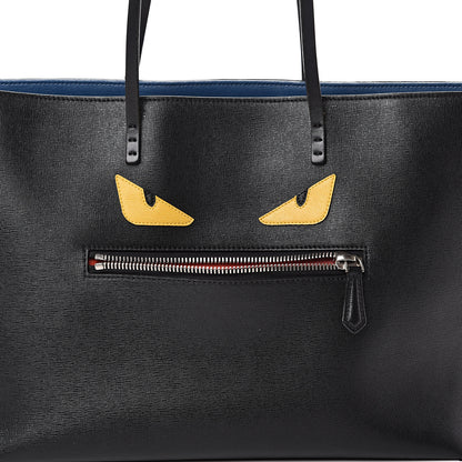 Fendi Vitello Elite Cuoio Monster Buggies Medium Roll Tote Black Multicolor Blue Cobalto 10 of 22