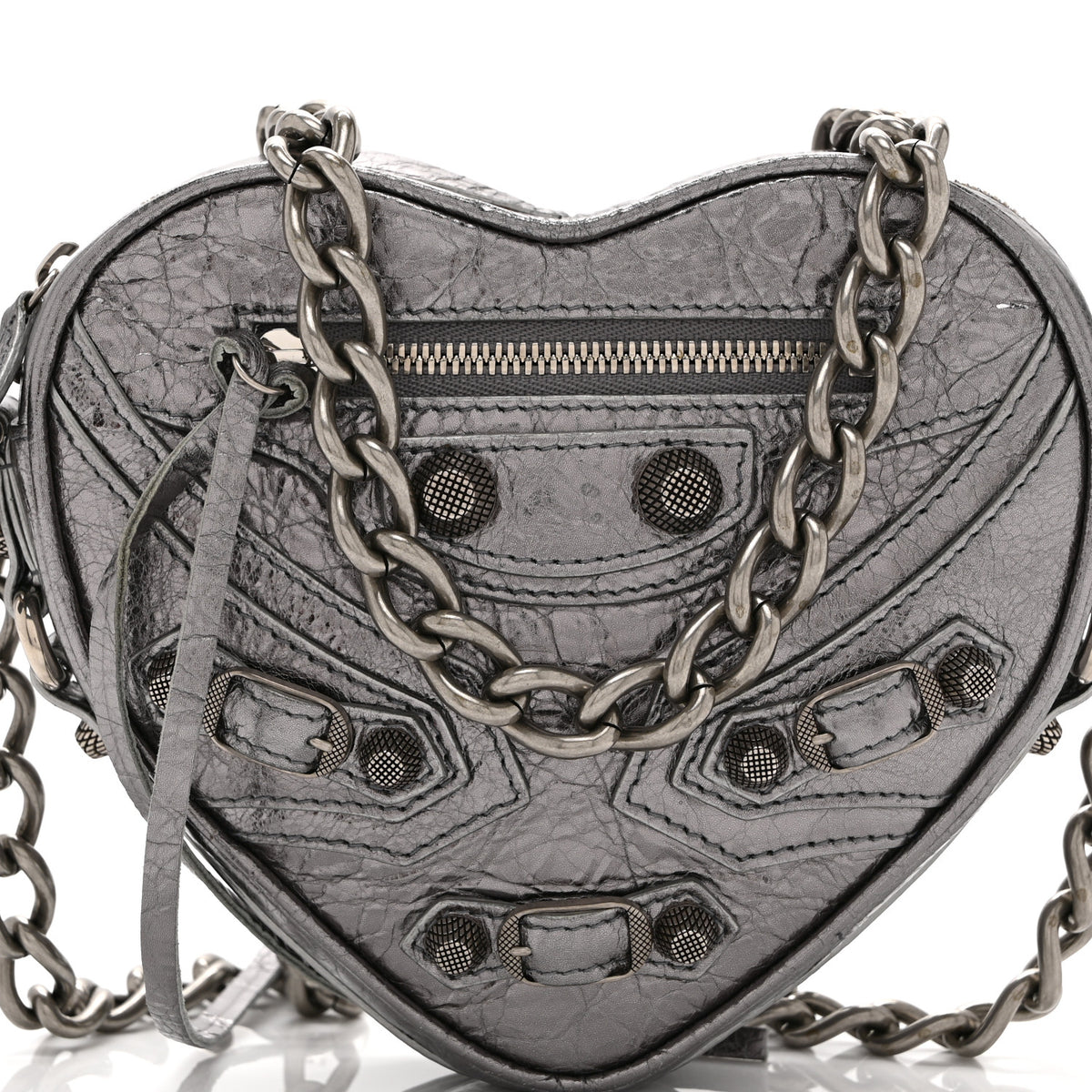 Metallic Agneau Arena Mini Le Cagole Heart Bag Silver