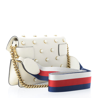 Gucci Nappa Pearl Studded Mini Queen Margaret Broadway Shoulder Bag Mystic White 3 of 9