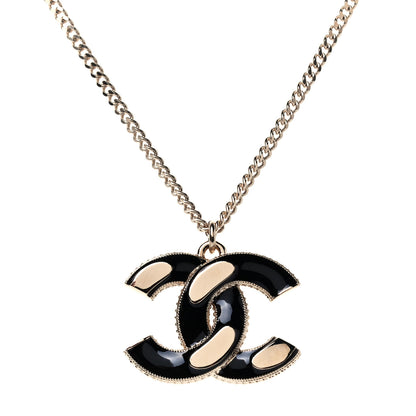 Chanel Enamel CC Pendant Necklace Black Light Gold 4 of 6