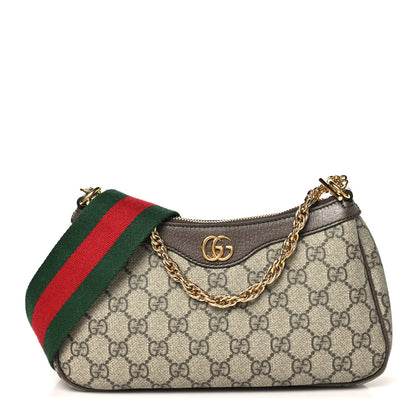 Gucci GG Supreme Monogram Textured Dollar Calfskin Web Small Ophidia GG Handbag Beige Ebony New Acero 1 of 10
